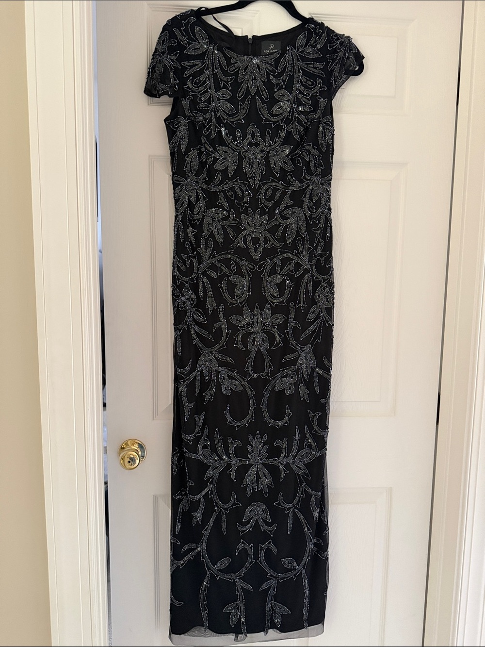 Adrianna Papell Black Dress with Silver Beaded Embellishment